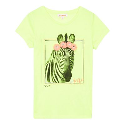 Girls' lime zebra print flower applique t-shirt